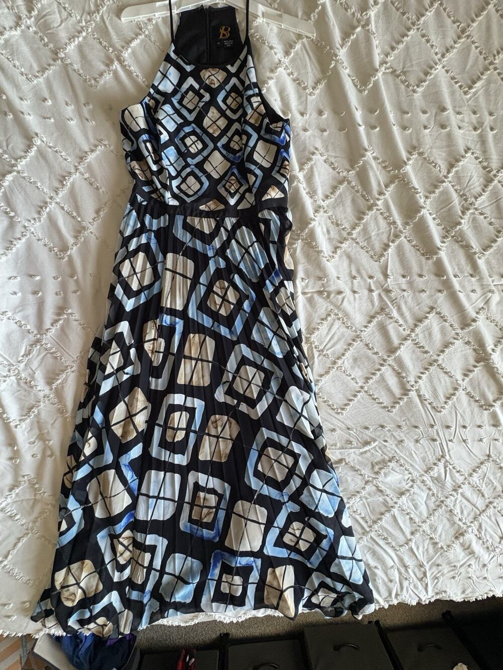 B Brand for Anthropologie Geometric Halter Pleated Maxi Dress 4P